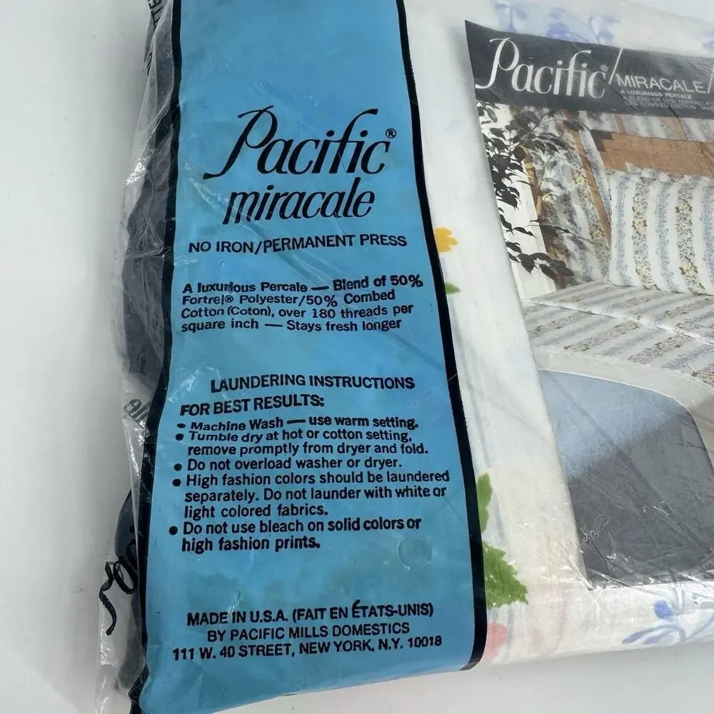 Pacific Miracale Double Fitted Sheet Paper Rose Floral BRAND NEW Vtg Linen NOS